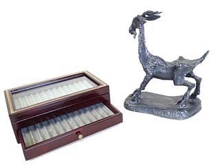 Cigar Box & Brutalist Goat Sculpture