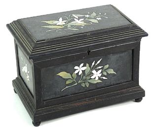 Italian pietra dura paneled ebony casket box