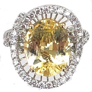 8.5ct Natural No Heat Yellow Sapphire Diamond Ring