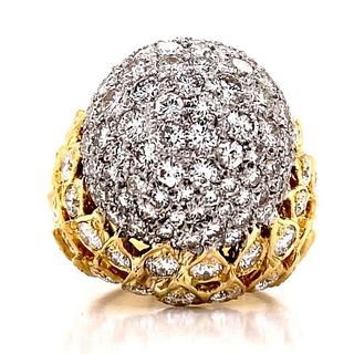 1950's Diamond 18 Karat Gold Dome Ring