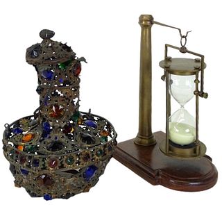 Misc Lot. Jeweled Fixture And Sand Hour Glass