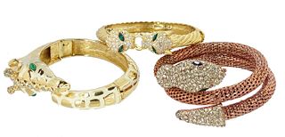 (3) Three Various Animal Cuff Bracelets