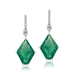 18K Gold 26ct Emerald and Diamond Earrings