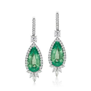 18k Gold Emerald and Diamond Earrings