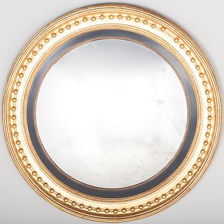 Regency Giltwood and Ebonized Circular Mirror
