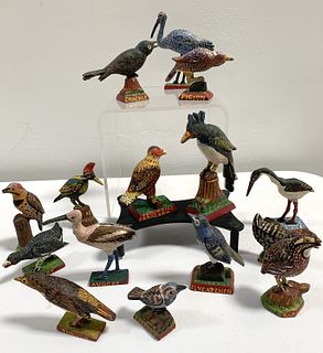 15 Miniature Carved Folk Art Birds