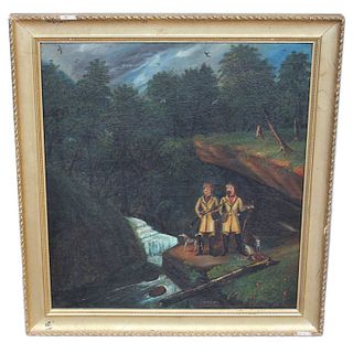 Folk Art Painting of Hunters - 1864