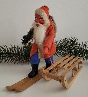 Santa on Ski's Vintage Christmas Ornament