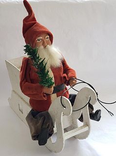 Santa in Sleigh Vintage Christmas Ornament