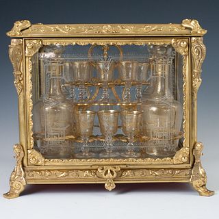 Antique French Ormolu Etched Crystal Tantalus Set