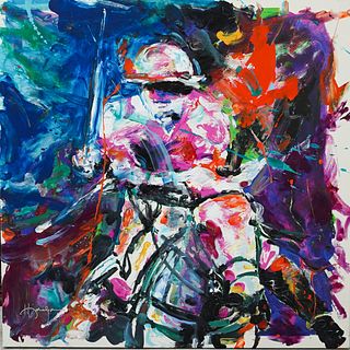 Signed Mixed Media Polo Player