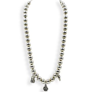 Chinese Sterling Beaded Charm NecklaceÂ