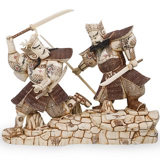 Japanese Carved Bone Samurai Group