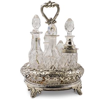 English Victorian Sterling and Glass Tantalus