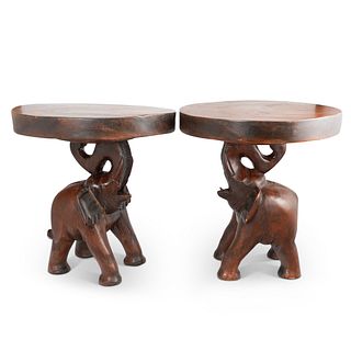 Pair of Wood Elephant Side Tables