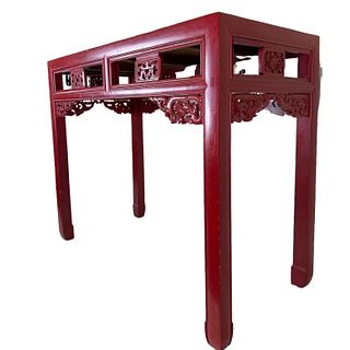 Chinese Red lacquered wood console table