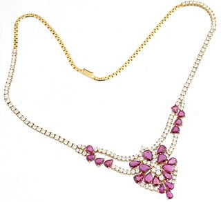 ESTATE Ruby And Diamond Necklace Set In 18K