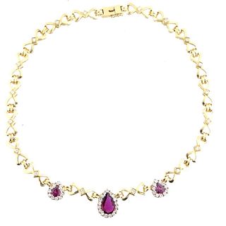 ESTATE Ruby And Diamond Necklace Set In 14K