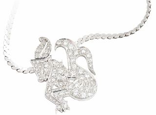 ESTATE Capricorn Zodiac Diamond Necklace In 18K