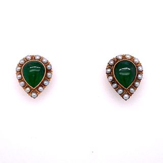 Victorian Jadeite Jade Pearls 14k Gold Earrings
