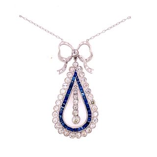 Art Deco Platinum Diamonds Sapphires Pendant