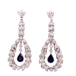 Art Deco Platinum Diamonds Sapphires Earrings