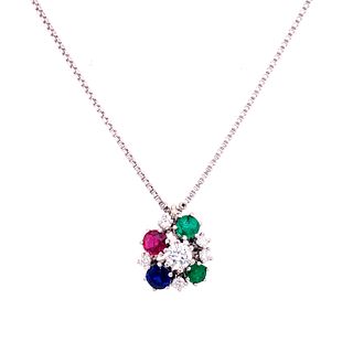 18k Gold Diamonds Sapphires Emerald Rubies Pendant
