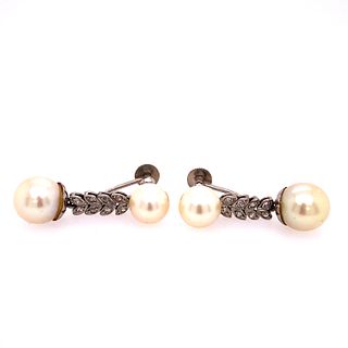 Art Deco Platinum Diamonds Pearl EarringsÊ