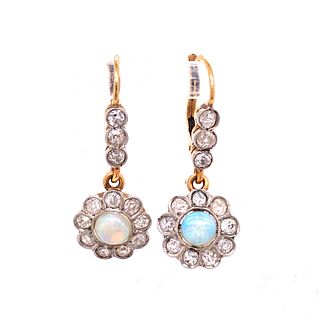 Art Deco Platinum Gold Diamonds Opal Rosetta EarringsÊ