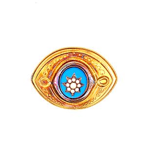 Victorian 14k Gold Turquoise Pearl Brooch