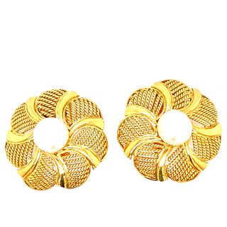 18k Gold Pearls Retro Earrings
