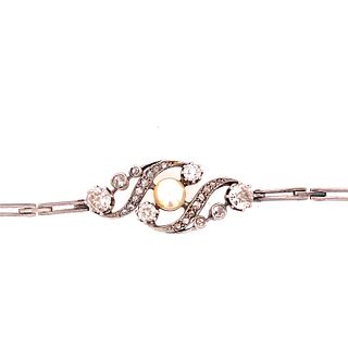 Edwardian Platinum Diamonds Pearl BraceletÊ