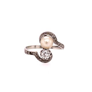 Art Deco Platinum Diamonds Pearl Ring