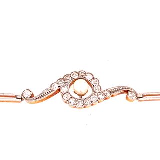 Art Deco Platinum 18k Gold Diamonds Pearl Bracelet