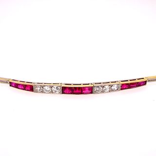 Art Deco Platinum 18k Gold Diamonds Rubies Bracelet