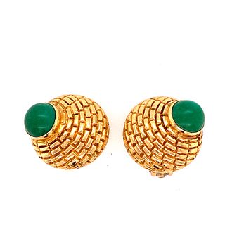 18k Gold Jade Retro Earrings