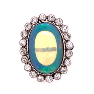 Art Deco Platinum Diamonds Opal Ring