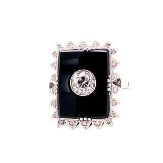 Art Deco Platinum Diamonds Onyx Ring