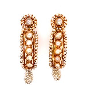 22k Gold Pearl Indian Victorian Earrings