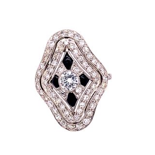 Art Deco Platinum Diamonds Onyx Cocktail Ring