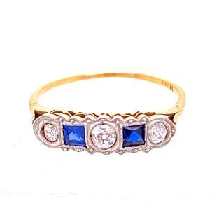 Art Deco 18k Gold Sapphire Diamonds Ring