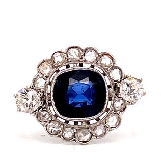 Art Deco Platinum Sapphire Diamonds Ring