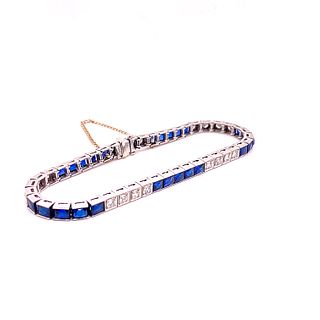 Platinum, Diamonds & Sapphire Tennis Art deco Bracelet
