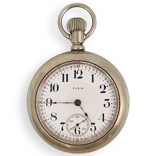 Elgin Silver Plated Open Face Pocket Watch