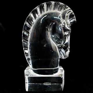 Steuben Horse Head Clear Crystal Paperweight