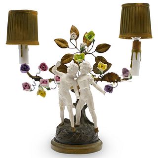 French Porcelain and Brass Lamp