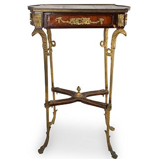 Antique Inlaid Wood & Bronze Side Table