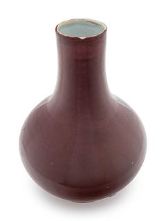 A Sang-de-Boeuf Glazed Porcelain Vase, TianqiupingHeight 12 1/2 in., 32 cm. 