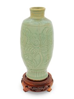 A Chinese Longquan Celadon Glazed Incised Vase MING DYNASTY/ LATE 16TH CENTURY