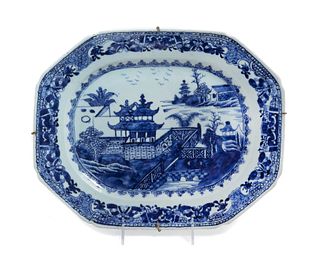 A Chinese Export Canton Blue and White Porcelain Soup Tureen Stand
Length 13 1/4 in., 34 cm. 
